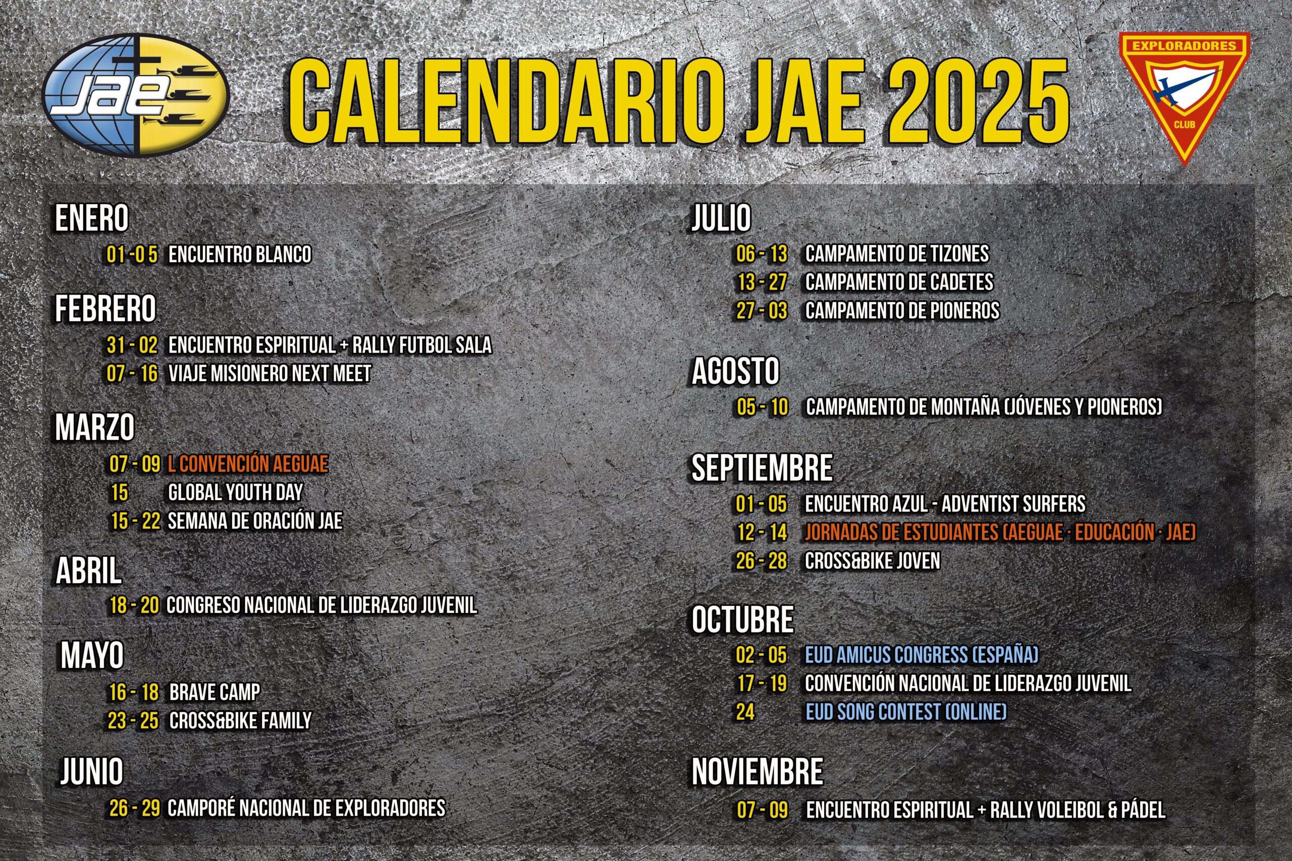 CALENDARIO JAE 2025