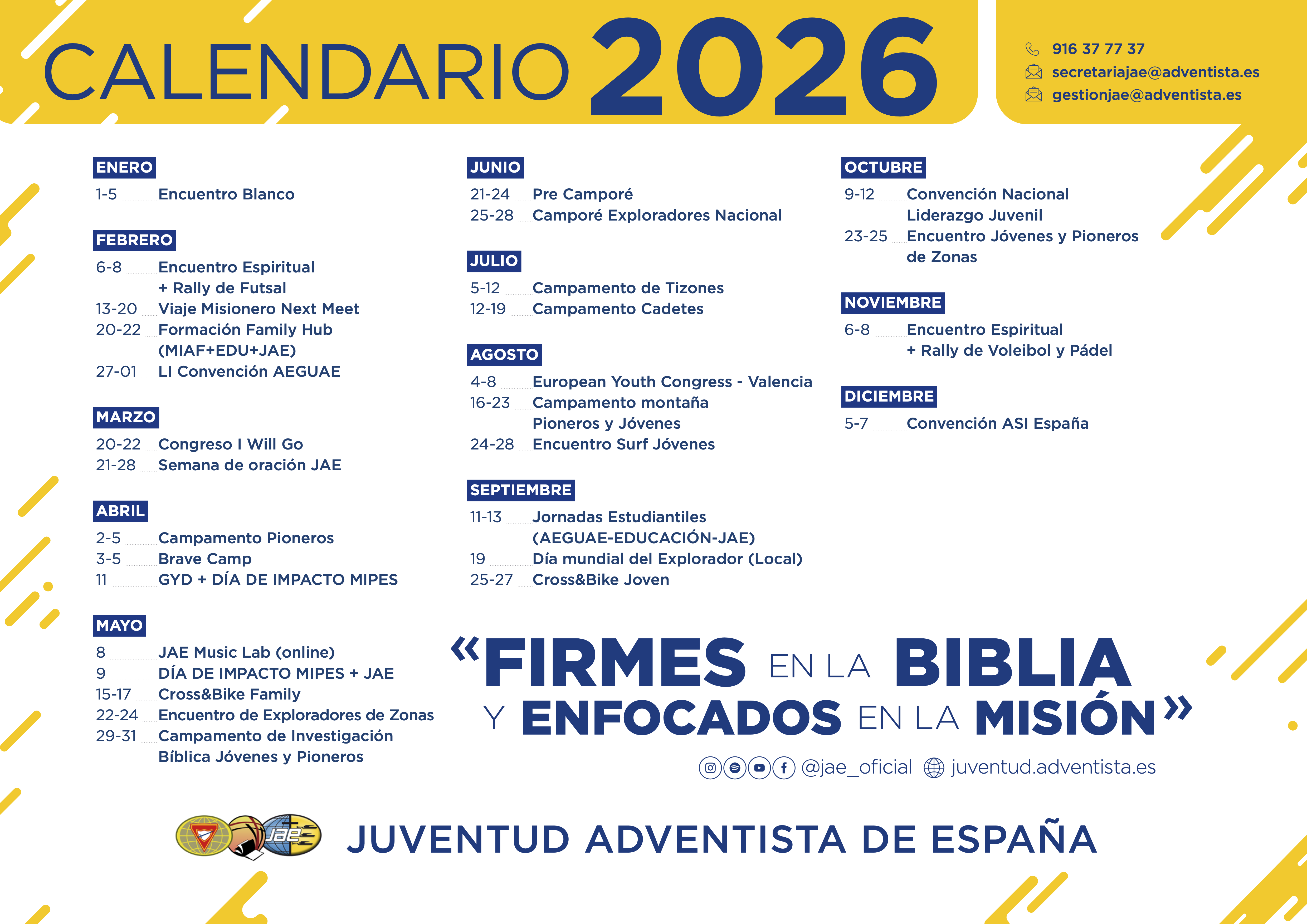 CALENDARIO JAE 2026